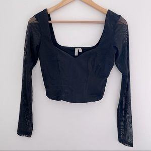 Black crop top with mesh sleeves